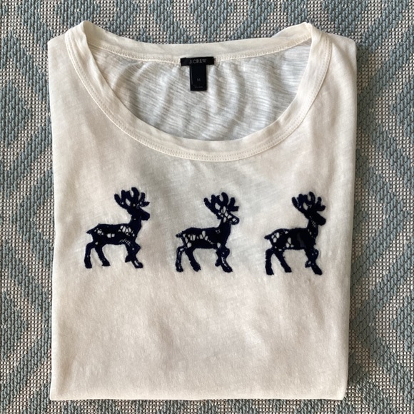 J. Crew Tops - J. Crew Reindeer Cream and Navy Lace Reindeer Shirt Size Medium